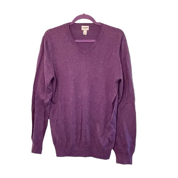 Y2K Old Navy Sweater Purple Blue Knit Long Sleeve V-neck Pull-Over M - Picture 1 of 5
